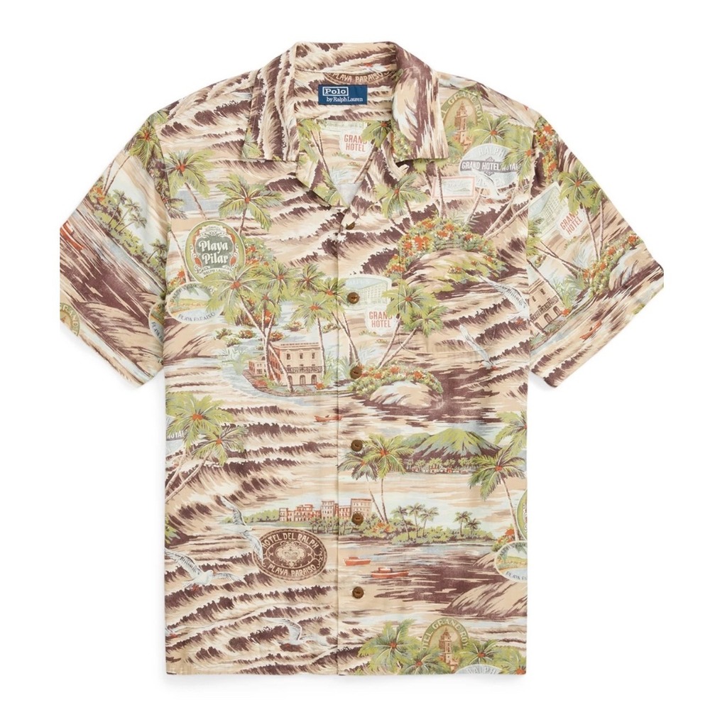 Polo Ralph Lauren Playa Pilar Tropical Island Camp Shirt XL Classic Fit Brown